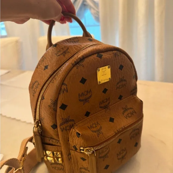 MCM | Bags | Mcm Cognac Logo Backpack With Gold Details  display picture 2